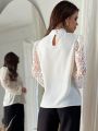 SHEIN Privé Lace Panel White Women'S Shirt