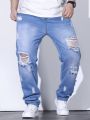 Manfinity Men Plus Ripped Frayed Straight Leg Jeans