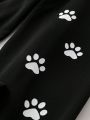 Plus Size Women's Drawstring Joggers With Paw Print Pattern