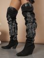Women's Knee-high Boots With Rhinestones Decoration