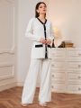 SHEIN Mulvari Contrast Trim Drop Shoulder Cardigan & Knit Top & Knit Pants