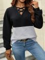 Women's Color Block Crisscross V-neck Sweatshirt