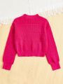 SHEIN Tween Girls' Stand Collar Long Sleeve Straight Hem Simple Sweater Pullover