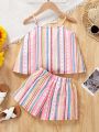 SHEIN Kids SUNSHNE Young Girl Casual And Cute Two Piece Set, Including A Tank Top And Shorts