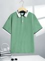 SHEIN Kids EVRYDAY Tween Boys' Contrast-Tip Short Sleeve Polo Shirt With Collar And Cuffs