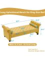 82 Inch End of Bed Bench with 2 Pillows Rolled Armed Ottoman Bench Velvet Bench Button Tufted Sofa Bench Upholstered Bench for Entryway, Living Room and Window