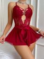 Women's Lace Splicing Sleepwear Jumpsuit With Heart-Shaped Buttons