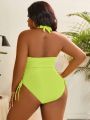 SHEIN Swim Vcay Plus Size Women'S V-Neck Halter Neck One Piece Swimsuit