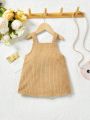 SHEIN Baby Girl Lovely Casual Corduroy Overall Dress With Floral Embroidery