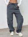 SHEIN Coolane Drawstring Waist Flap Pocket Side Stripe Pants