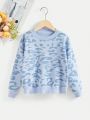 SHEIN Girls' (big) Long Sleeve Round Neck Leopard Print Pullover Sweater