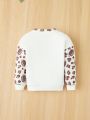 SHEIN Baby Girl's Casual Cartoon Pattern Color Block Leopard Print Rugby Long Sleeve Shirt