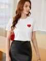 SHEIN BIZwear Ladies' Heart Printed Short Sleeve T-shirt