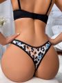Women's Leopard Print Thong Panties With Bow Decoration