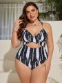 SHEIN Swim Classy Plus Size Women's Tie Dye Crossed Cutout Two Piece Swimsuit