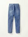 Vintage & Minimalist & Casual & College Style & Elastic & Slim Fit Boys' Jeans, Blue, For Big Kids