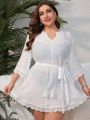 SHEIN Swim BohoFeel Plus Size Solid Color Lace Patchwork Cover Up