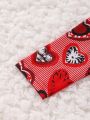 Fashionable Valentine's Day Heart Print Dress For Baby Girls, Sweet Princess Style