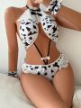 SHEIN Women's Sexy Underwear Cow Pattern Sexy One-piece