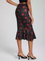 Raquel Melo Floral Print Mermaid Hem Skirt