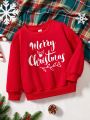 Young Girl 1pc Christmas Print Thermal Lined Sweatshirt