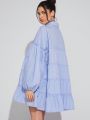 Hello J Oversize Layered Ruffle Shirt Dress