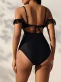 SHEIN Swim Chicsea Women's Solid Color Hollow Out Knotted Backless One-Piece Swimsuit