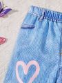 SHEIN Kids EVRYDAY Tween Girl Casual Heart Printed Long Pants