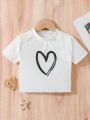 SHEIN Kids EVRYDAY Little Girls' Heart Print Short Sleeve T-Shirt