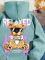 Teen Girl Bear & Letter Graphic Hoodie