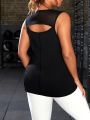 Plus Size Back Hollow Out Mesh Splice Sports Tank Top