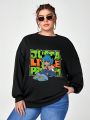 Cb illustration Plus Figure & Letter Graphic Drop Shoulder Sweatshirt