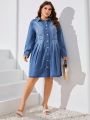 SHEIN LUNE Plus Size Women'S Denim Shirt Dress