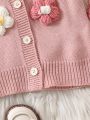 Baby Girls' 3d Flower Color Block Cardigan With Buttons