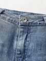 Vintage & Minimalist & Casual & College Style & Elastic & Slim Fit Boys' Jeans, Blue, For Big Kids