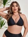 SHEIN Swim Basics Plus Size Women's Halter Neck Tie Swimsuit Top