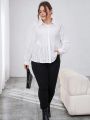 SHEIN Essnce Plus Size Mesh Knit Drop Shoulder Casual Shirt