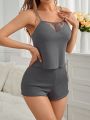 Women's Heart-Shaped Mesh Cami Set