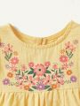 Cozy Cub Baby Girl Round Neck Floral Embroidery Short Sleeve Dress