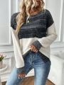 SHEIN LUNE Colorblock Drop Shoulder Pocket Patched Sweater
