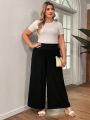 Plus Size Solid Color Wide Leg Pants With Button Detailing