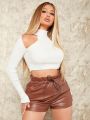 SHEIN SXY Paper Bag Waist Pu Leather Shorts