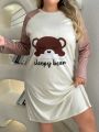 Plus Size Letter & Cartoon Print Batwing Sleeve Nightgown