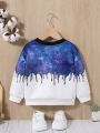 SHEIN Unisex Baby's Starry Space Astronaut Pattern Color Block Long Sleeved Sweatshirt
