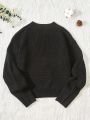 SHEIN Kids QTFun Girls' Casual Lantern Sleeve Sweater, Suitable For Age 5-14