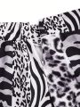 SHEIN Lady Women's Animal Print Wide Leg Pants