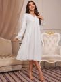 Ladies' Lace Splicing Ruffle Sleeve Sleep Dress