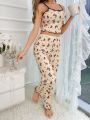 Butterfly Print Lettuce Trim Cami Top & Pants PJ Set