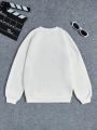 SHEIN Kids Cooltwn Junior Girls' Urban Elegant Knit Sweater With Slogan Print And Round Neck Long Sleeves