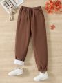 SHEIN Kids EVRYDAY Boys' Solid Color Thickened Long Pants (for Ages 8-16)